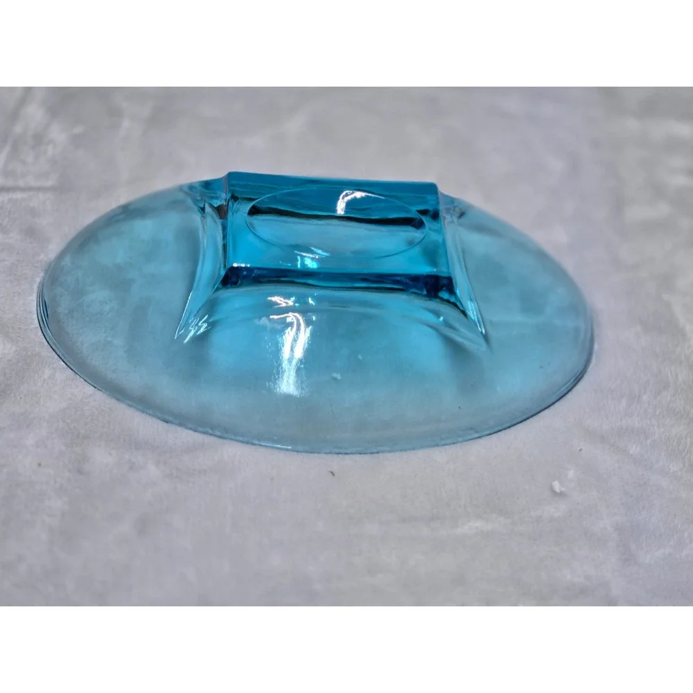 Vintage Hazel Atlas Capri Azure Blue Glass Oval Bowl MCM Colonial Footed Dish